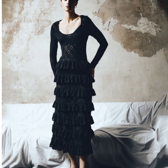 Original Designer Black Lace Dress with Ruffles Sz. Medium - Picture 1 of 7